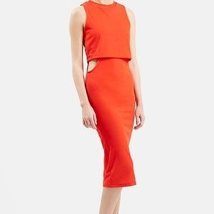 Topshop Cutout Midi Dress Red